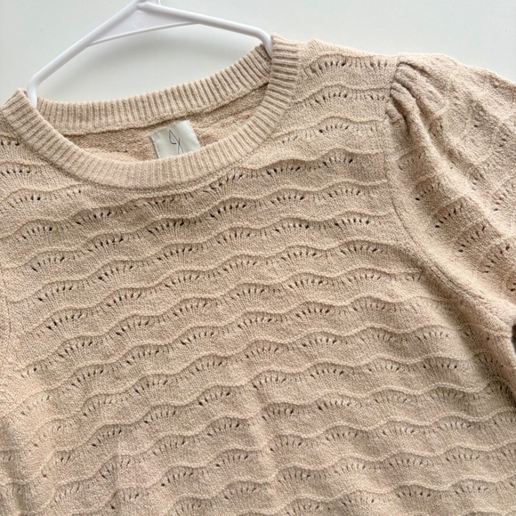 Joie Sweaters - Joie Womens Beige Pointelle Scalloped Knit‎ Puff Short Sleeve Sweater Size S